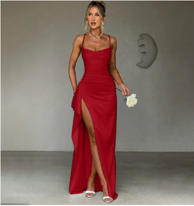 Amelia Foster | Ruched Side Slit Maxi Dress