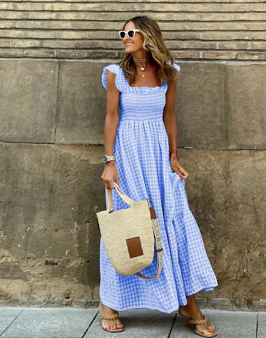 Amelia Whitmore | Gingham Smocked Maxi Dress