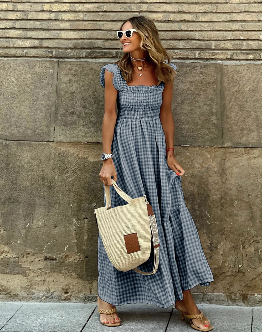 Amelia Whitmore | Gingham Smocked Maxi Dress