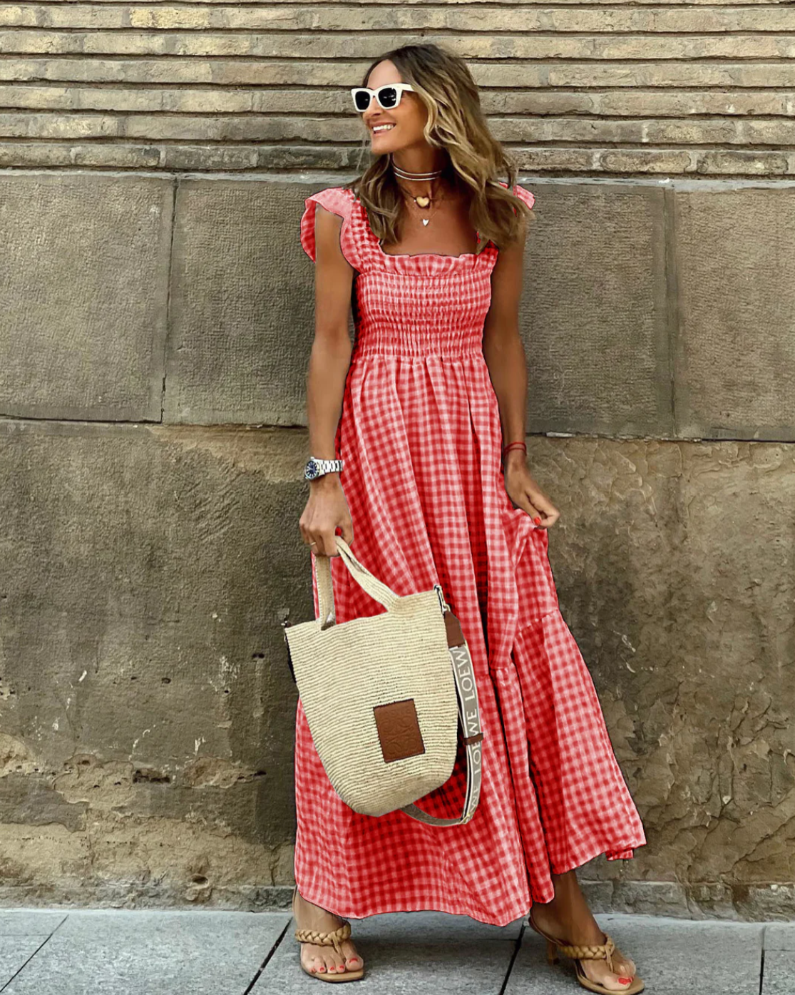 Amelia Whitmore | Gingham Smocked Maxi Dress