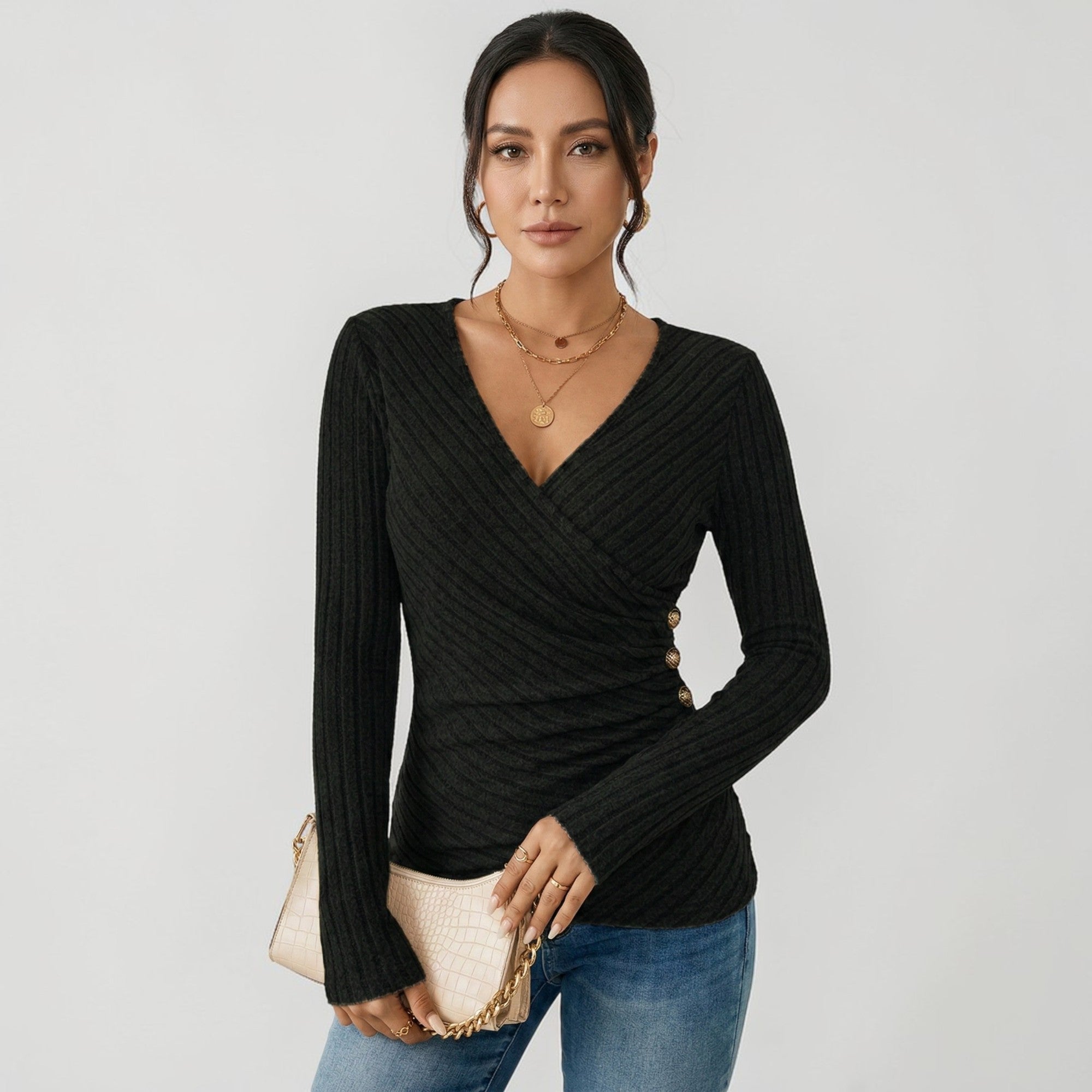 Amélie Dubois | Elegant Wrap Knit Top For Women