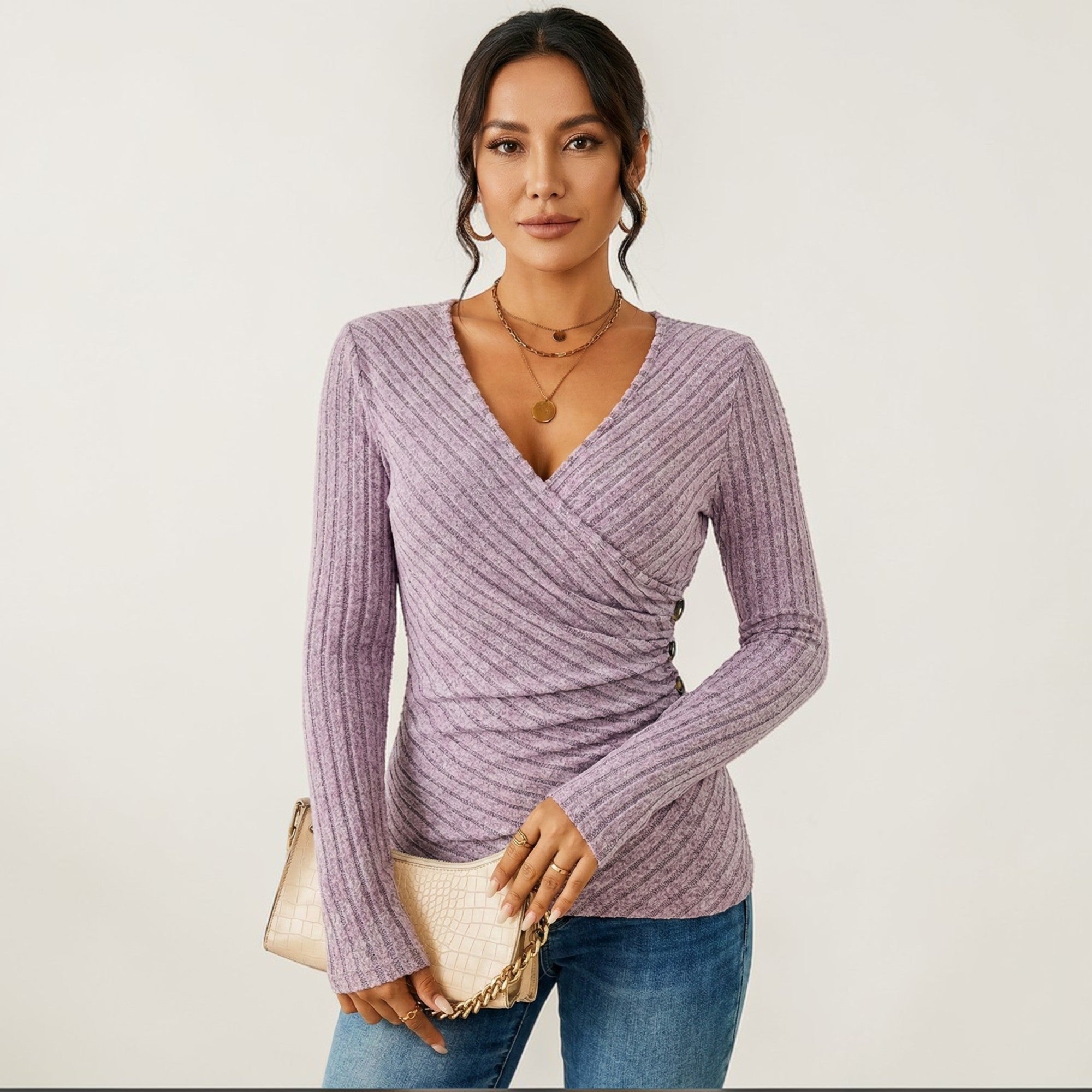 Amélie Dubois | Elegant Wrap Knit Top For Women