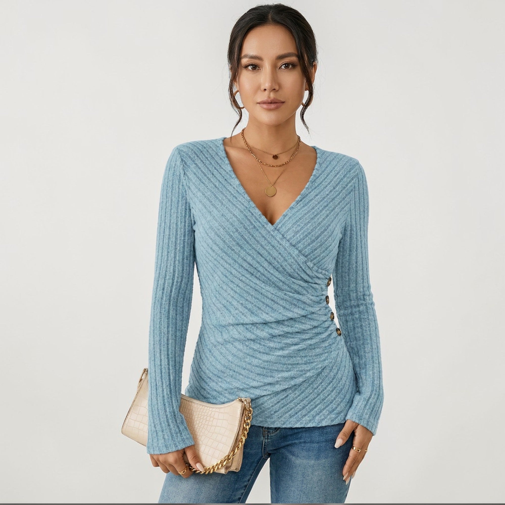 Amélie Dubois | Elegant Wrap Knit Top For Women