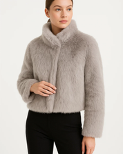 Amélie Trevarre | Women's Cropped Faux Fur Jacket in Dove Grey