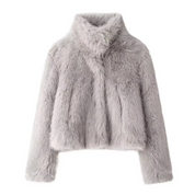 Amélie Trevarre | Women's Cropped Faux Fur Jacket in Dove Grey