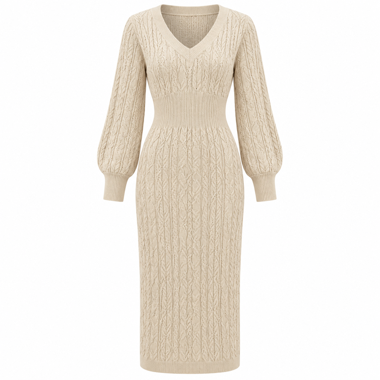 Anthea Sedgwick | Textured Knit Midi Dress With V-Neck