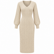 Anthea Sedgwick | Textured Knit Midi Dress With V-Neck