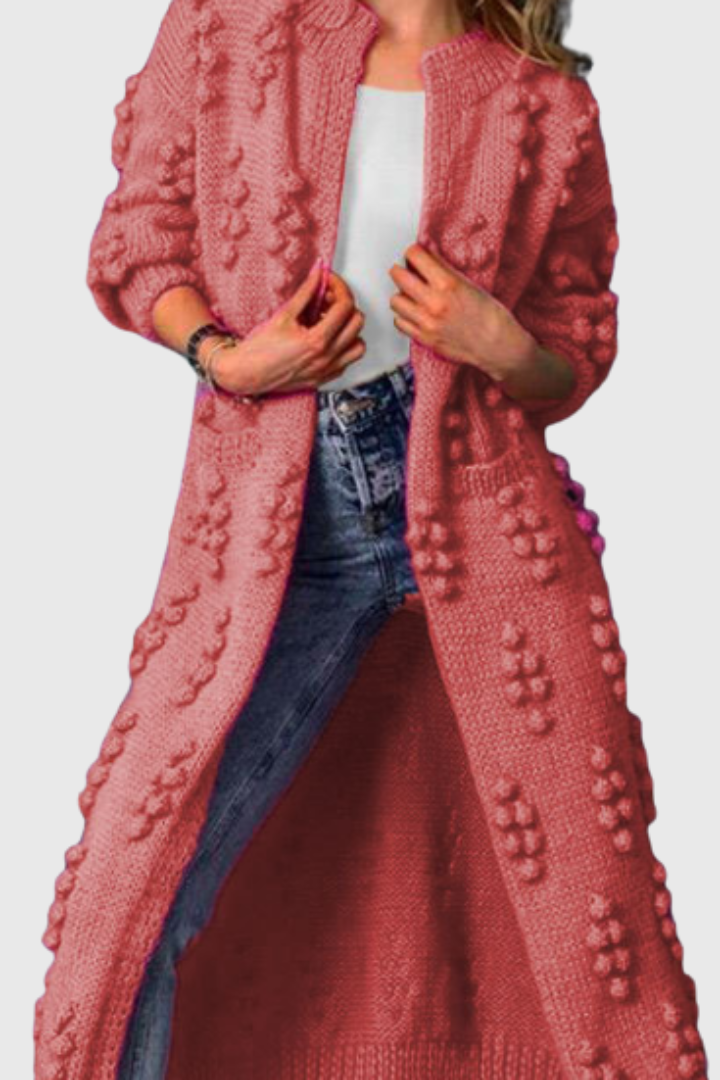 Cardigan long en grosse maille Margot Fenwick avec détails à pompons
