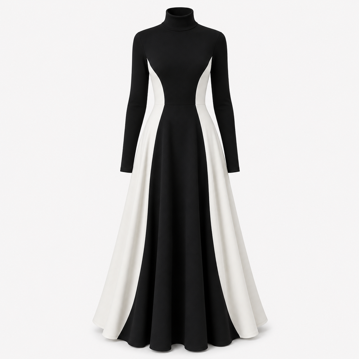 Arabella Thornton | Sculpted Contrast Turtleneck Maxi Dress
