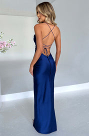 Arabella Montclair | Navy Satin Maxi Cocktail Prom Dress