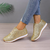 Isla Fletcher | Glitter Slip-On Sneakers | Silver Sequin