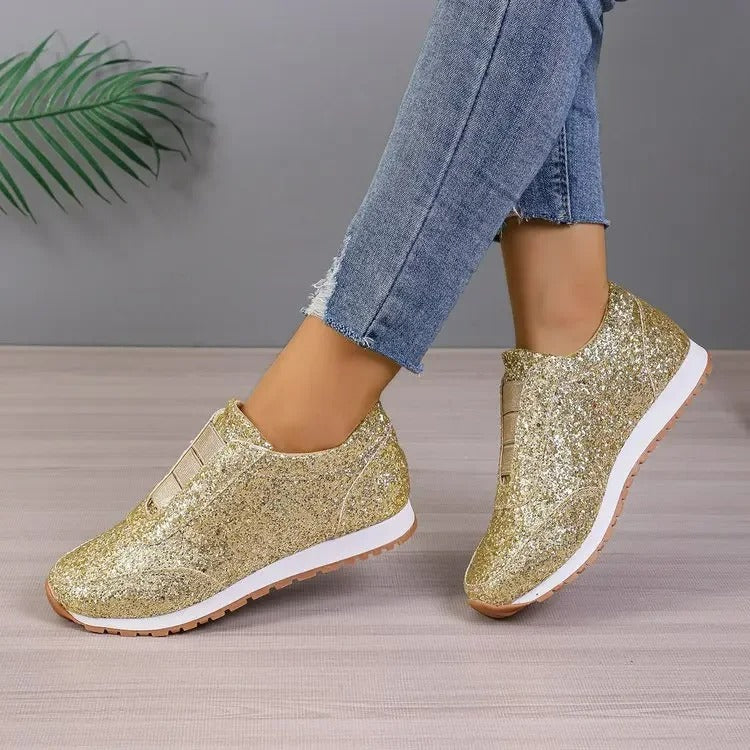 Isla Fletcher | Glitter Slip-On Sneakers | Silver Sequin