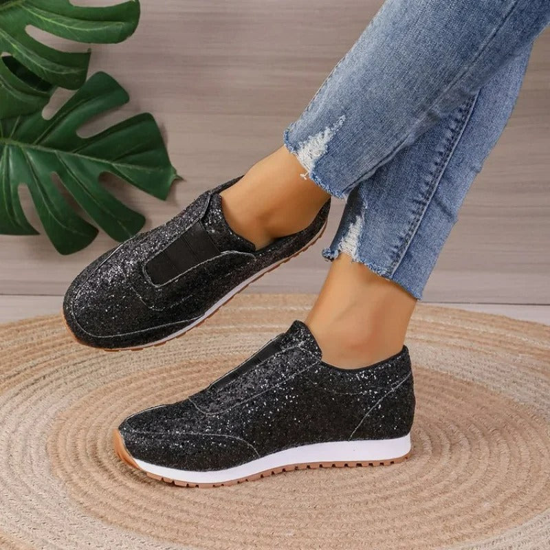 Isla Fletcher | Glitter Slip-On Sneakers | Silver Sequin