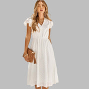 Audra Monroe | V-Neck Flare Ruffled Midi Dress