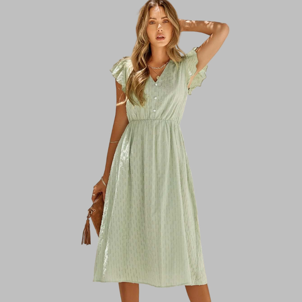 Audra Monroe | V-Neck Flare Ruffled Midi Dress