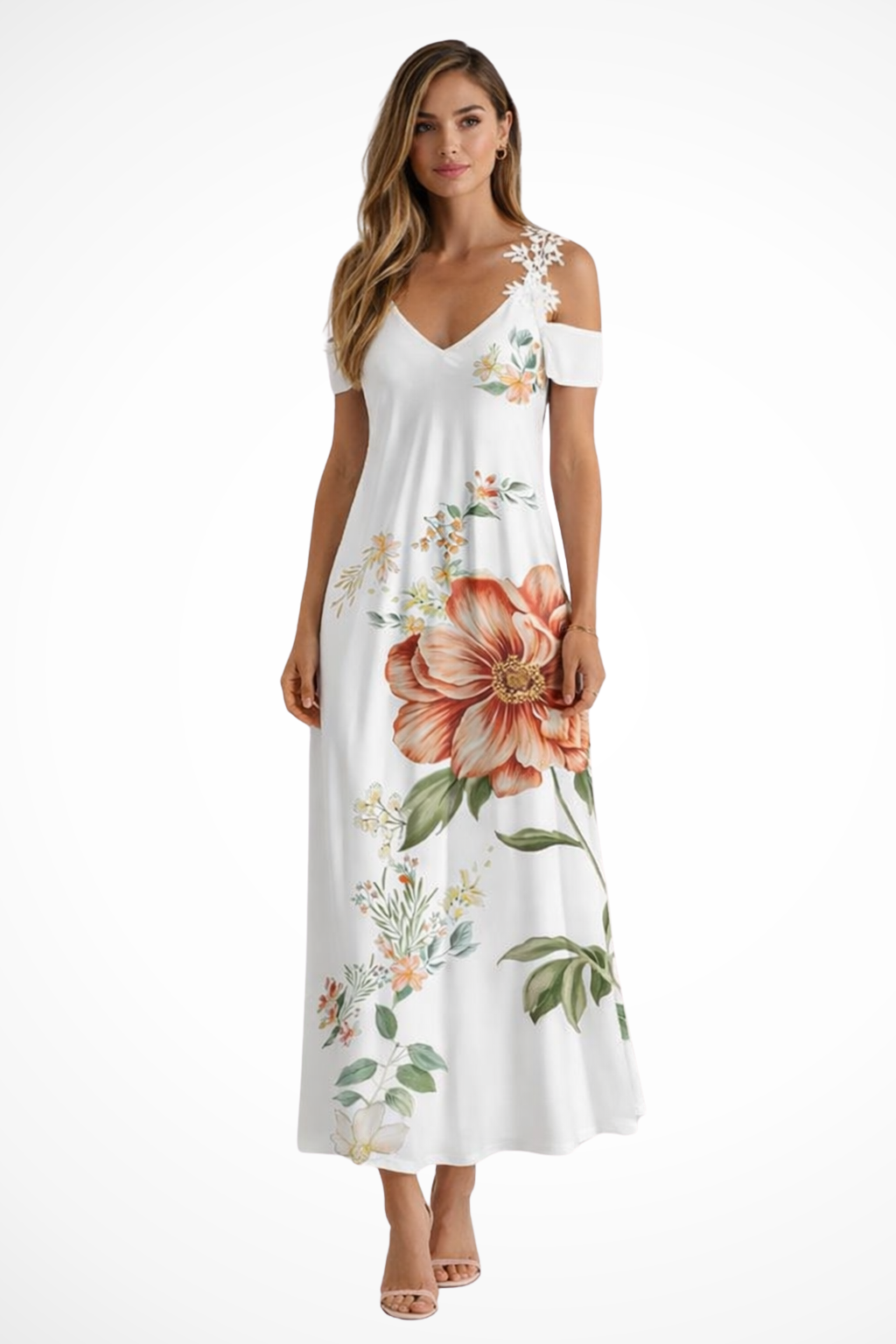 Aurélie Fontaine | Floral Lace Shoulder Maxi Dress For Women