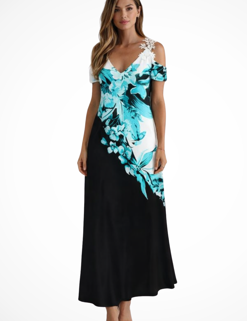 Aurélie Fontaine | Floral Lace Shoulder Maxi Dress For Women