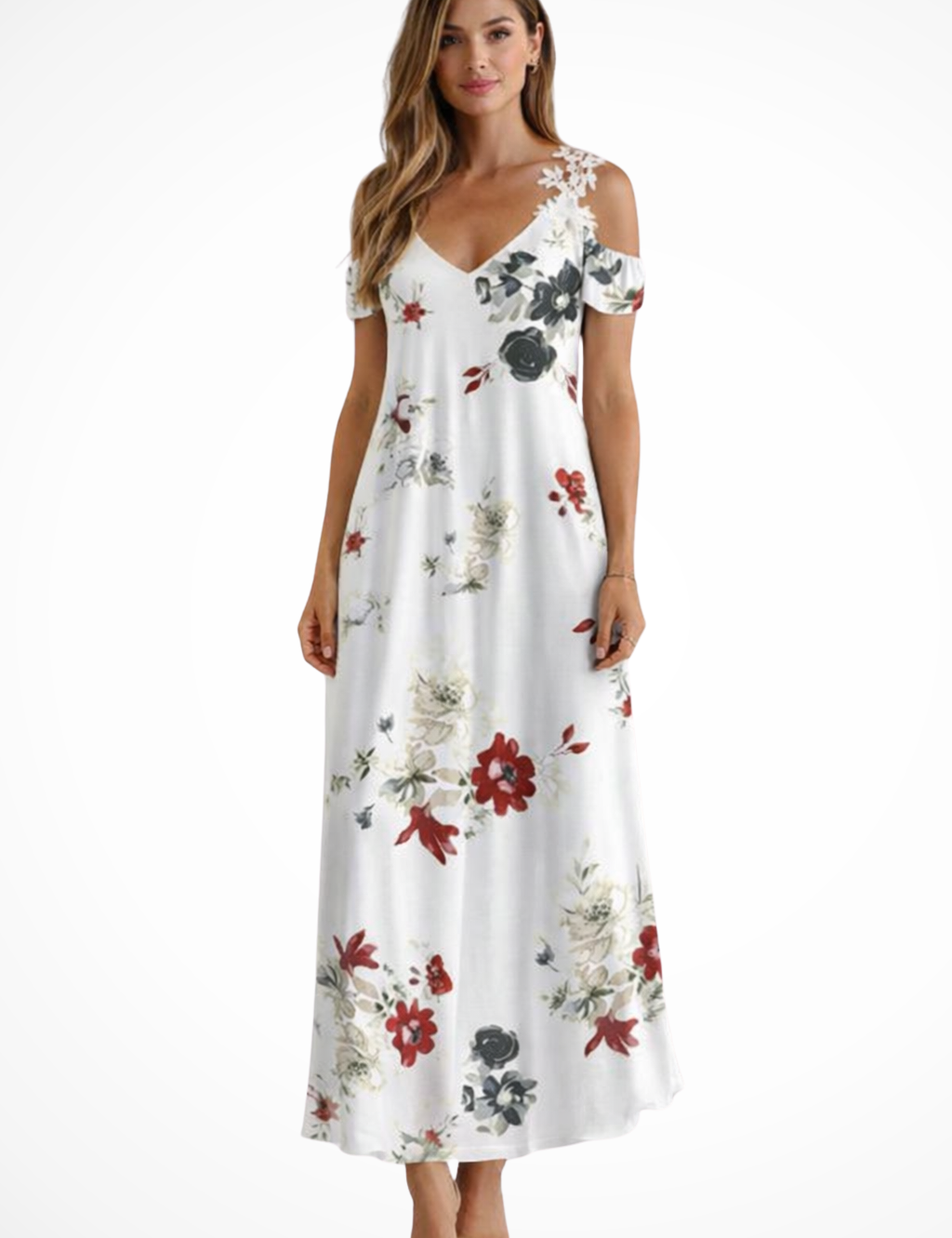 Aurélie Fontaine | Floral Lace Shoulder Maxi Dress For Women