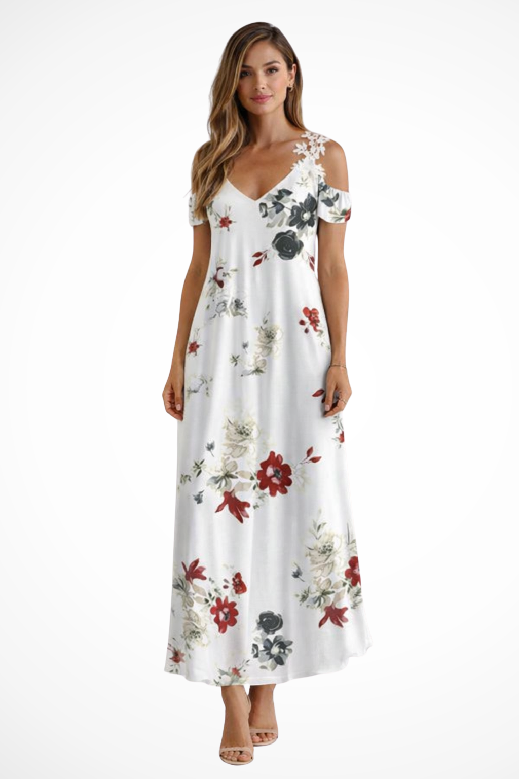 Aurélie Fontaine | Floral Lace Shoulder Maxi Dress For Women