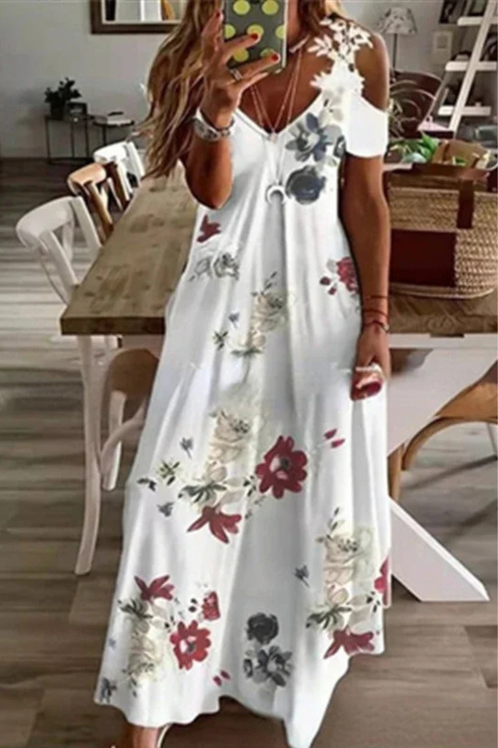 Aurélie Fontaine | Floral Lace Shoulder Maxi Dress For Women