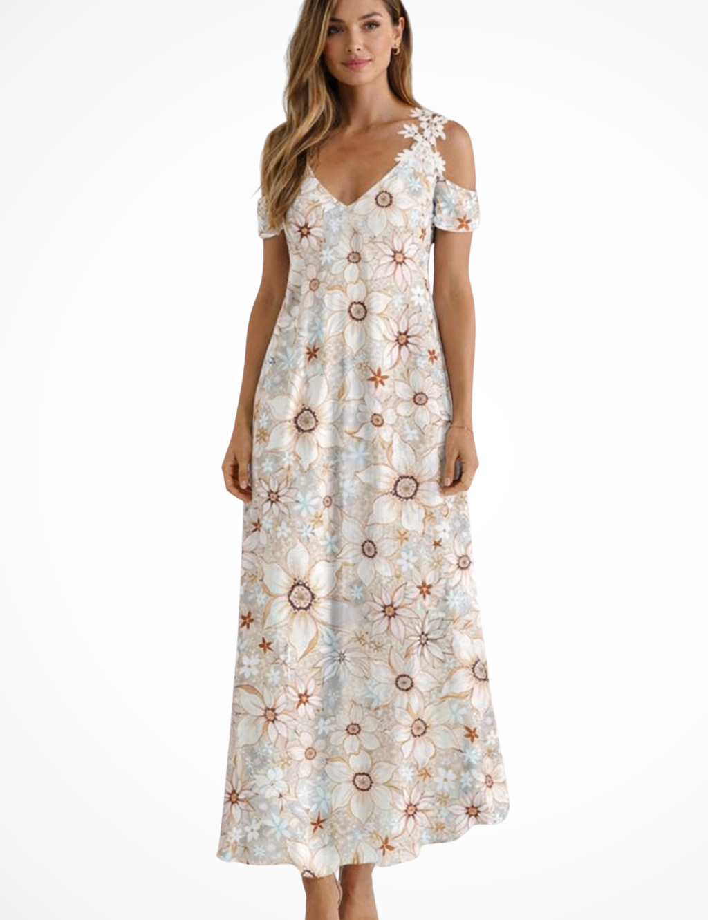Aurélie Fontaine | Floral Lace Shoulder Maxi Dress For Women