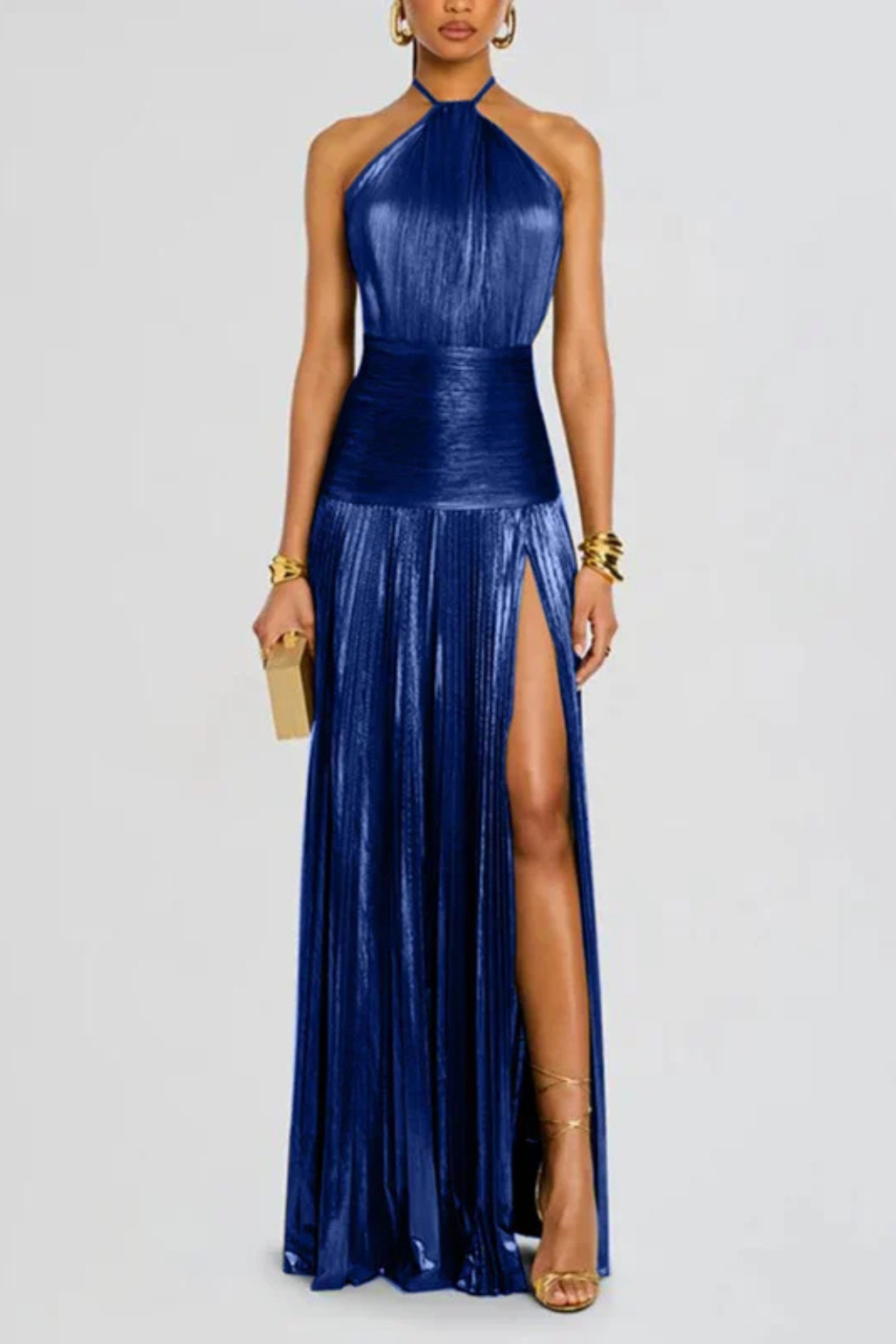 Aurélie Fontaine | Golden Luxe Halter Maxi Dress For Women