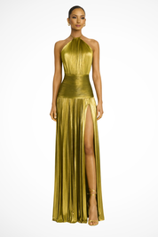 Aurélie Fontaine | Golden Luxe Halter Maxi Dress For Women