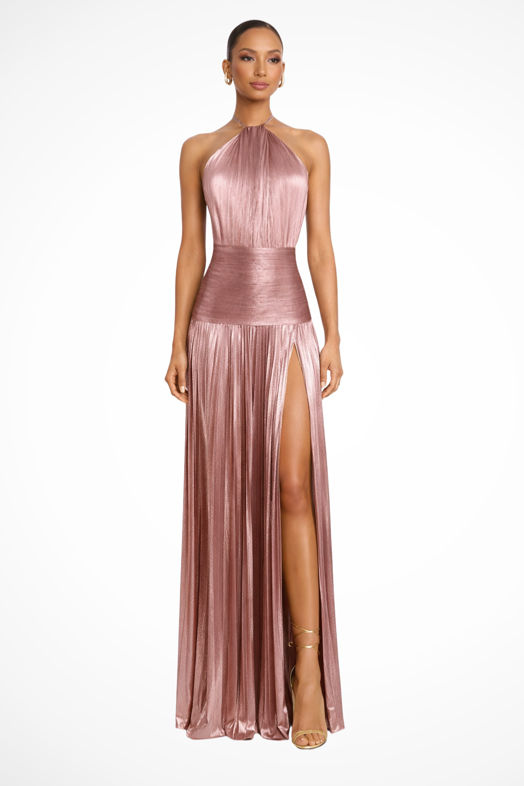 Aurélie Fontaine | Golden Luxe Halter Maxi Dress For Women