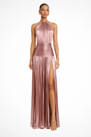 Aurélie Fontaine | Golden Luxe Halter Maxi Dress For Women