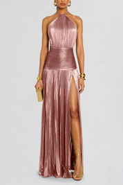 Aurélie Fontaine | Golden Luxe Halter Maxi Dress For Women