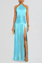 Aurélie Fontaine | Golden Luxe Halter Maxi Dress For Women