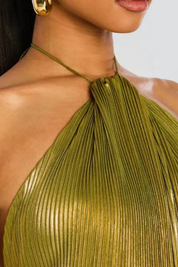 Aurélie Fontaine | Golden Luxe Halter Maxi Dress For Women