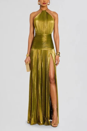 Aurélie Fontaine | Golden Luxe Halter Maxi Dress For Women