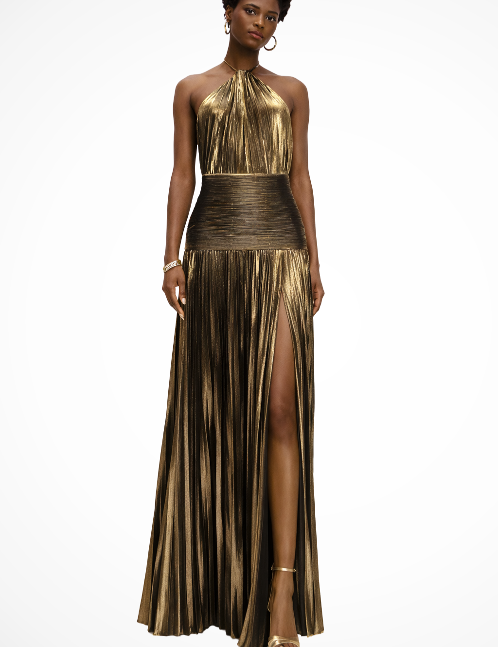 Aurélie Fontaine | Golden Luxe Halter Maxi Dress For Women