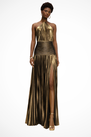Aurélie Fontaine | Golden Luxe Halter Maxi Dress For Women