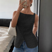 Aurélie Martin | Textured Button-Up Sleeveless Top For Women
