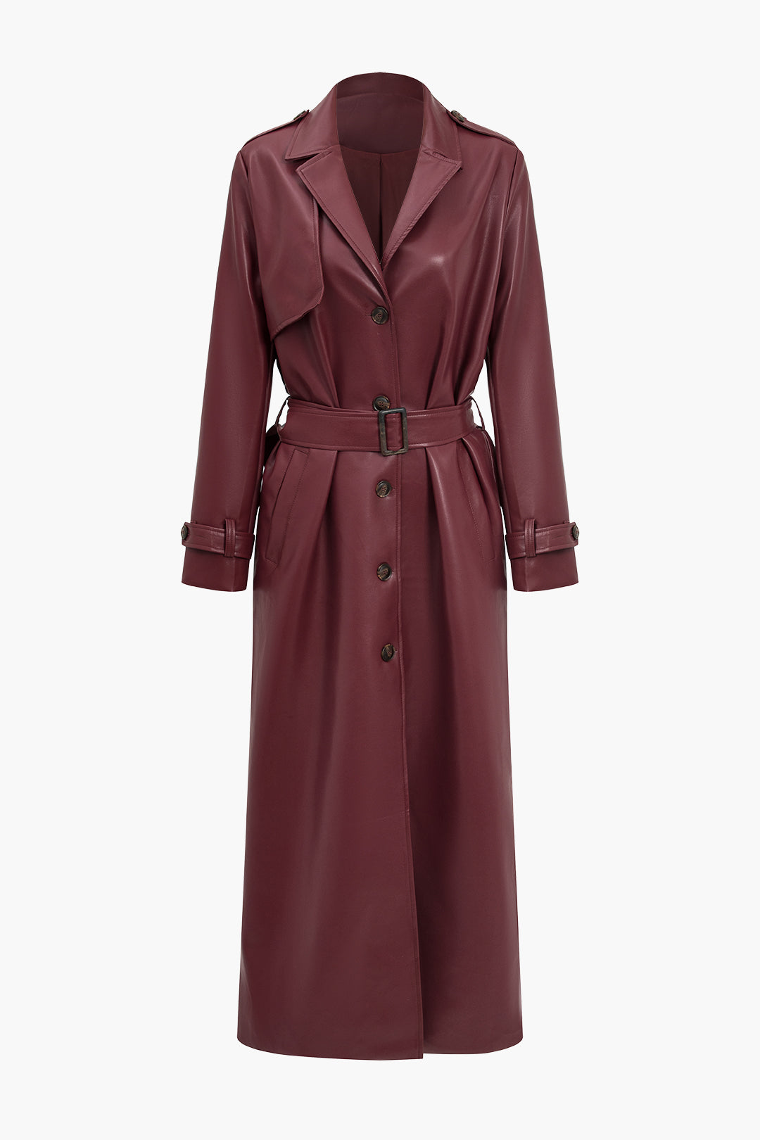 Aurélie Moreau | Belted Leather-Effect Trench Coat For Women