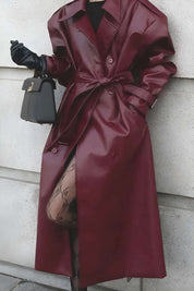 Aurélie Moreau | Belted Leather-Effect Trench Coat For Women