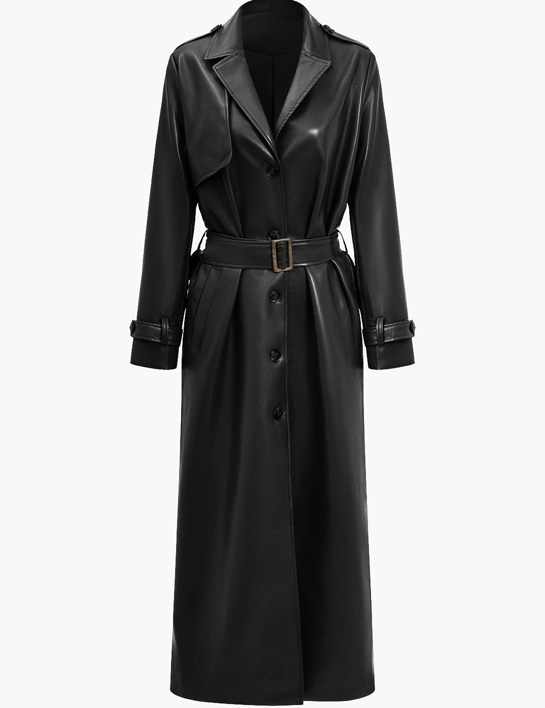 Aurélie Moreau | Belted Leather-Effect Trench Coat For Women