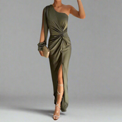 Ava Moreau | Green One-Shoulder Twist Maxi Dress