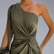 Ava Moreau | Green One-Shoulder Twist Maxi Dress