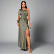 Ava Moreau | Green One-Shoulder Twist Maxi Dress