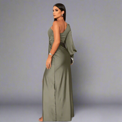 Ava Moreau | Green One-Shoulder Twist Maxi Dress