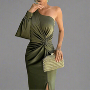 Ava Moreau | Green One-Shoulder Twist Maxi Dress