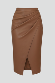 Rosamund Fairclough | Faux Leather Pleated Midi Skirt With Front Split