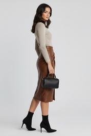 Rosamund Fairclough | Faux Leather Pleated Midi Skirt With Front Split