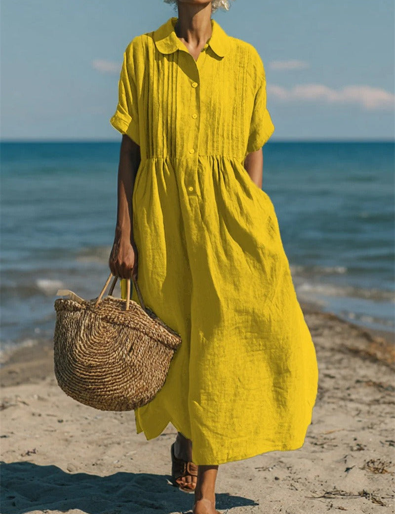 Florence Baker | Elegant Collared Linen Shirt Dress
