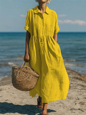 Florence Baker | Elegant Collared Linen Shirt Dress