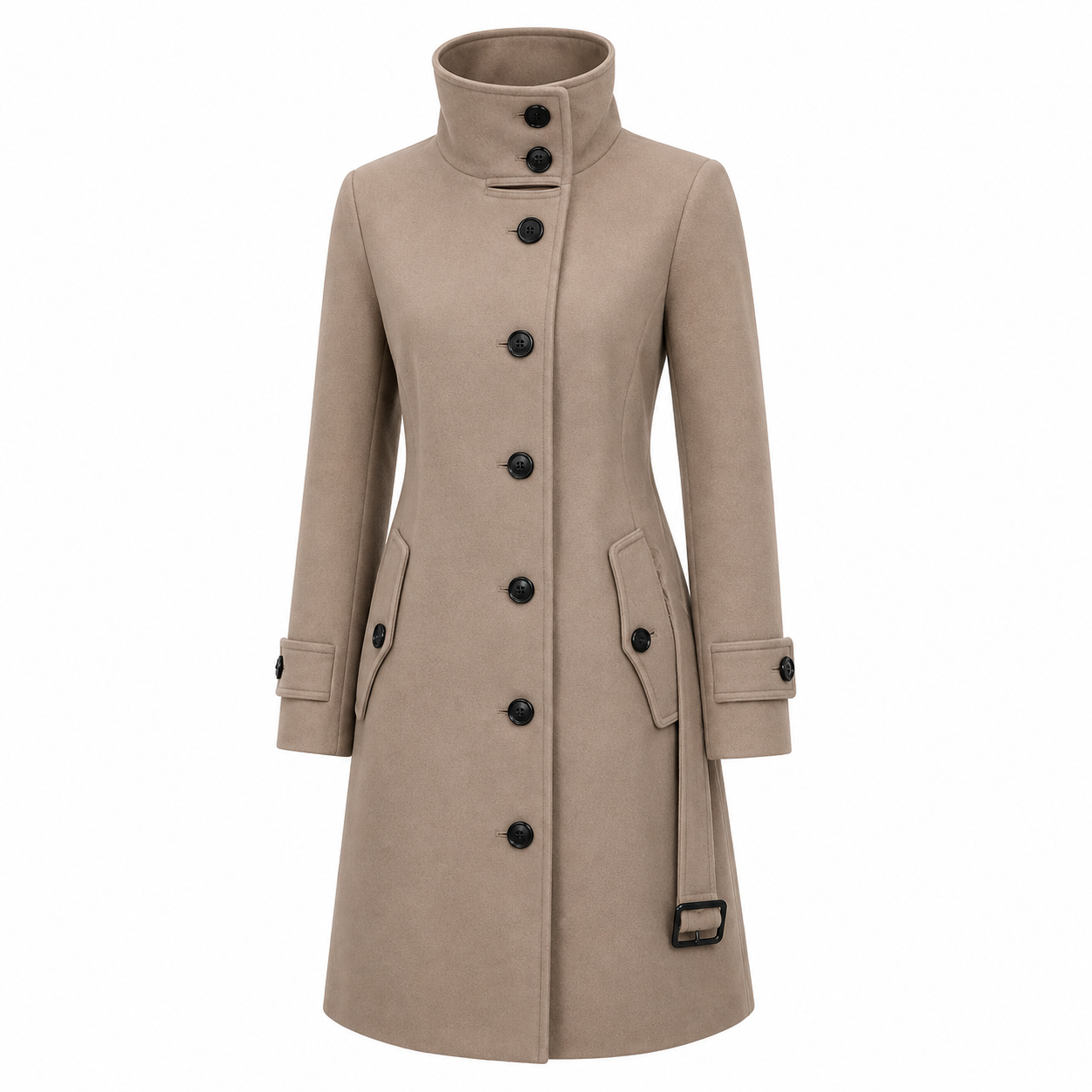Beatrice Hammond | Trench-coat pour femme camel – Vêtement d’extérieur remarquable à col montant