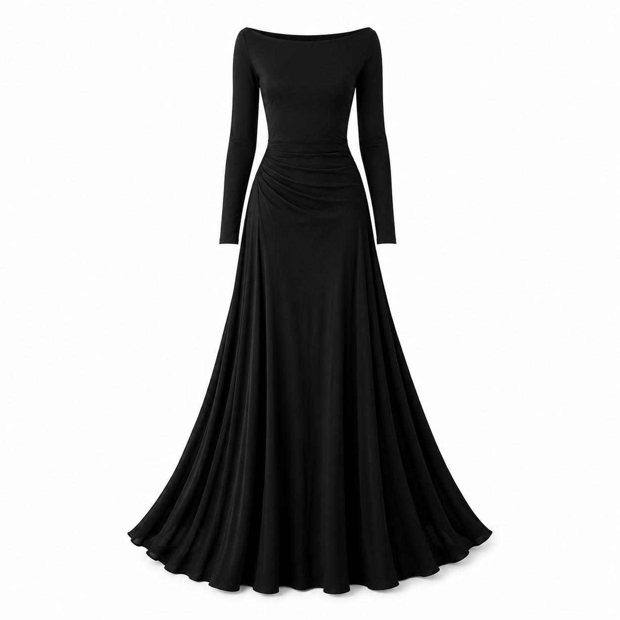 Beatrice Harlow | Draped Long Sleeve Maxi Dress in Black